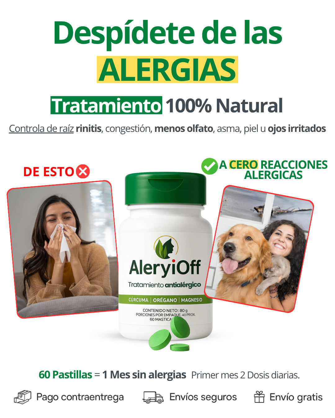 AlleryOff - Tratamiento natural x60 cápsulas para las alergias: controla rinitis, sinusitis y sus síntomas
