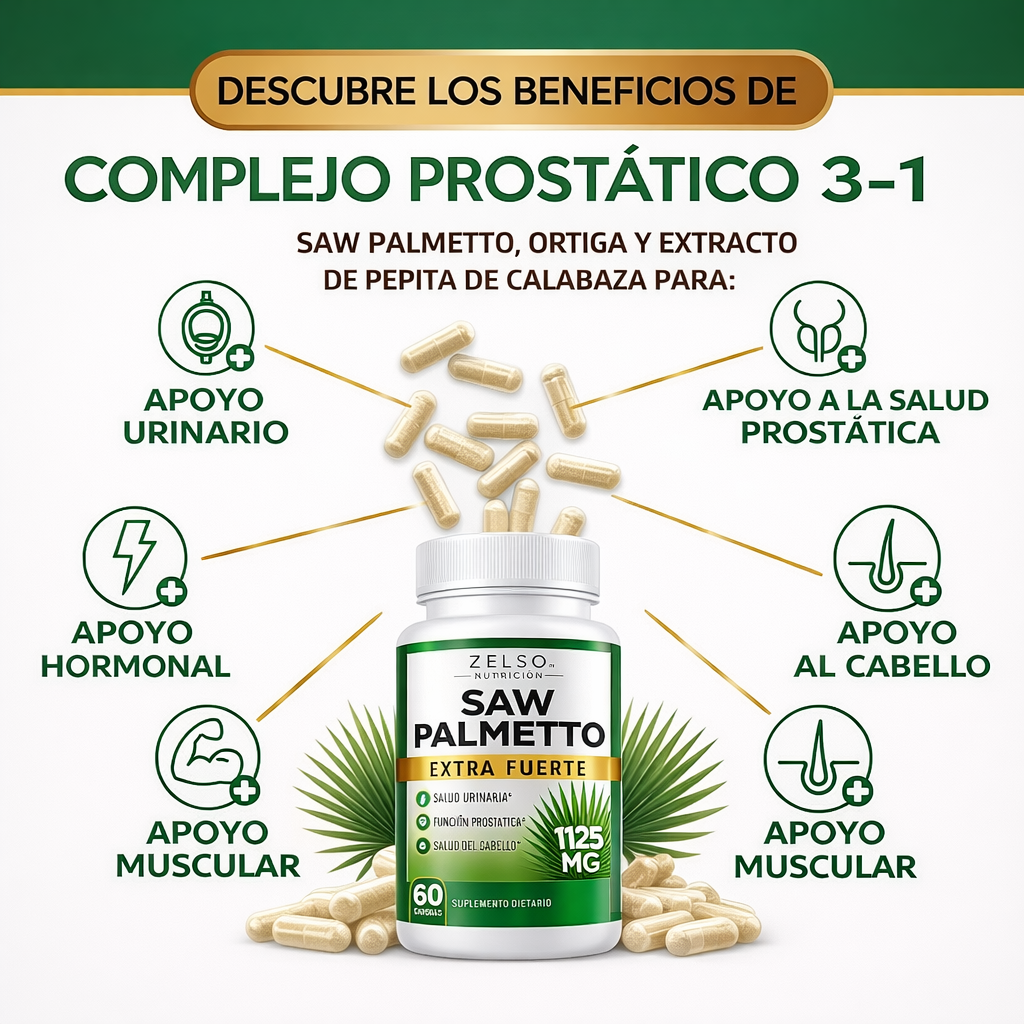 Palmetto X60 cápsulas - Complejo prostático 3 en 1 para desinflamar la próstata y mejorar sus síntomas