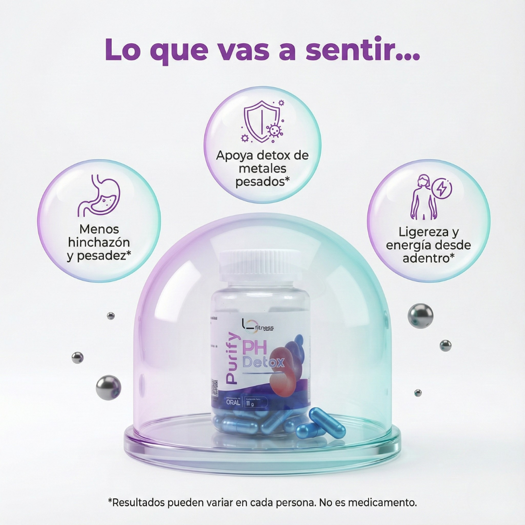 PH Detox Purify: detox suave de 30 días para reducir carga tóxica, hinchazón y cansancio, sin maratones al baño.