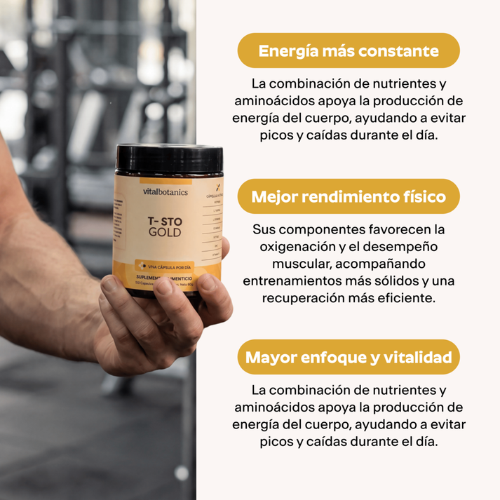T-sto Gold Precursor de testosterona x60 cápsulas:  apoya el equilibrio hormonal y la vitalidad masculina