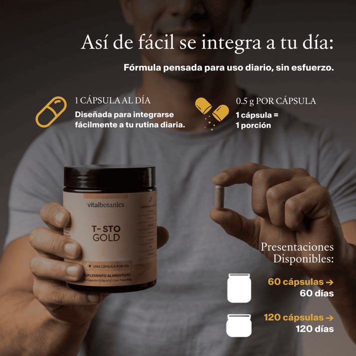 T-sto Gold Precursor de testosterona x60 cápsulas:  apoya el equilibrio hormonal y la vitalidad masculina