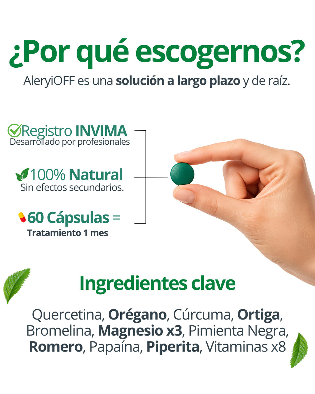 AlleryOff - Tratamiento natural x60 cápsulas para las alergias: controla rinitis, sinusitis y sus síntomas