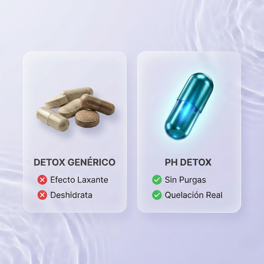 PH Detox Purify: detox suave de 30 días para reducir carga tóxica, hinchazón y cansancio, sin maratones al baño.