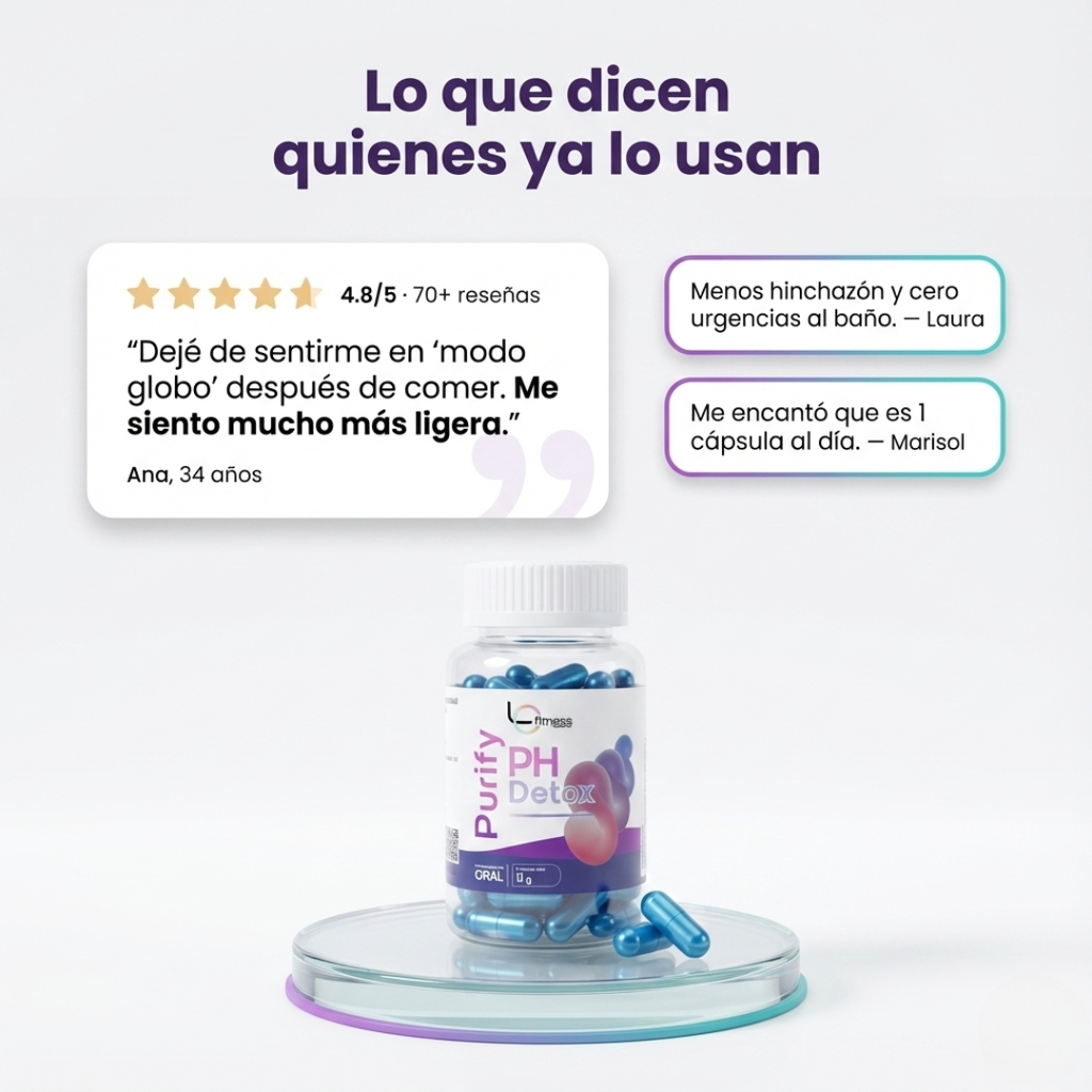 PH Detox Purify: detox suave de 30 días para reducir carga tóxica, hinchazón y cansancio, sin maratones al baño.