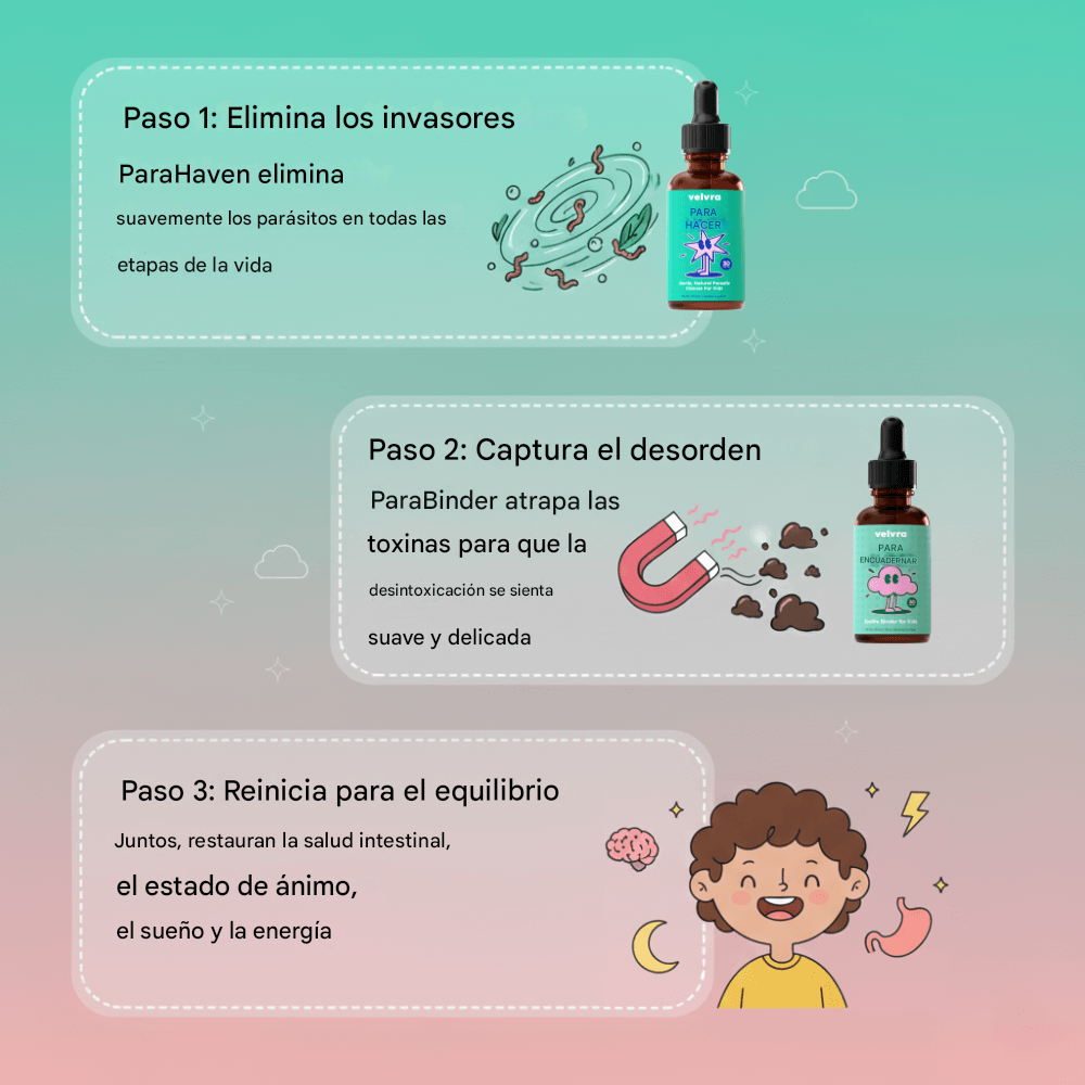 Kit de limpieza completa Velvra - En 30 días elimina los parásitos y toxinas ocultos que alteran el intestino de su hijo