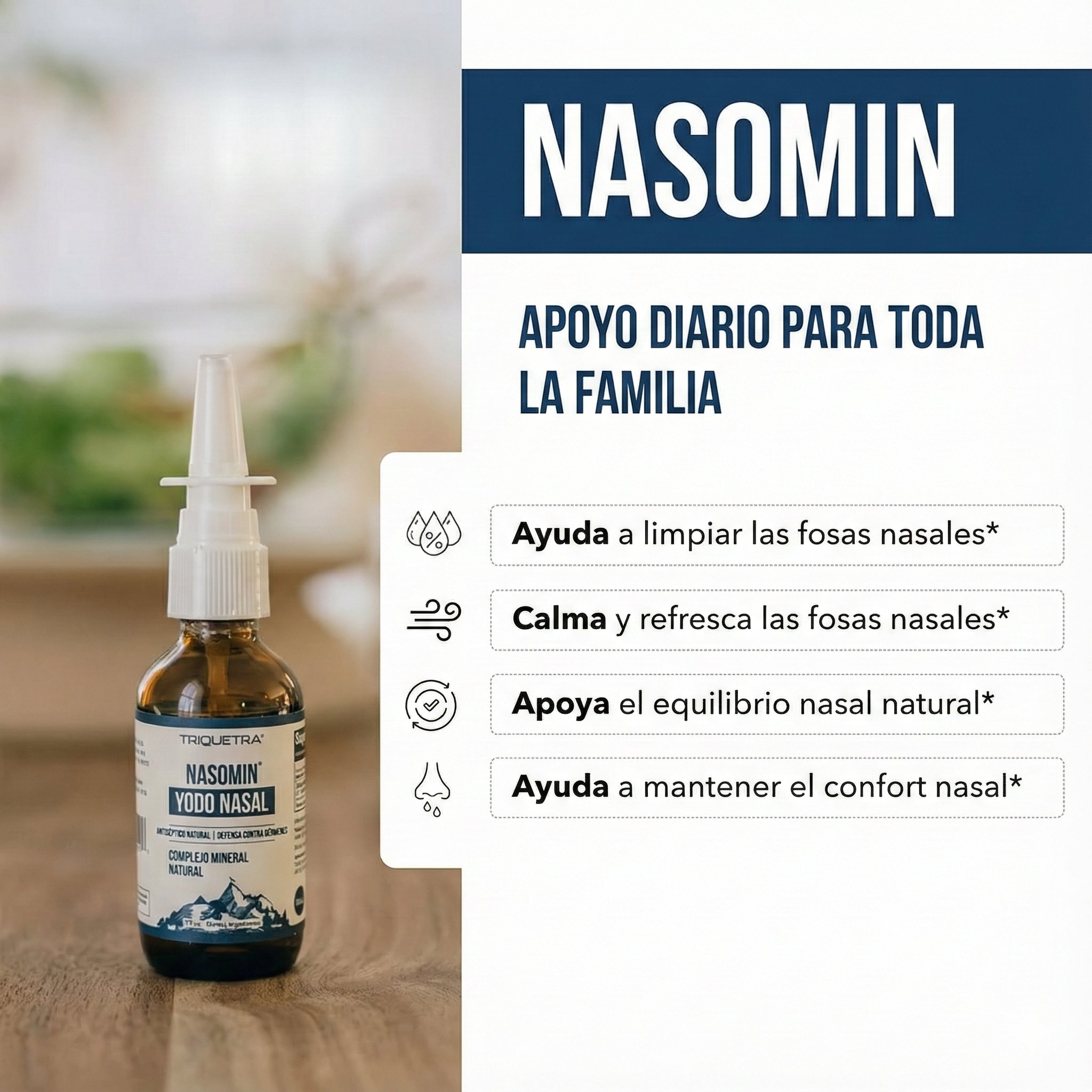 Nasomin Spray - Limpiador antiséptico con yodo para desinfectar tu nariz de gérmenes (Más de 150 usos por botella)