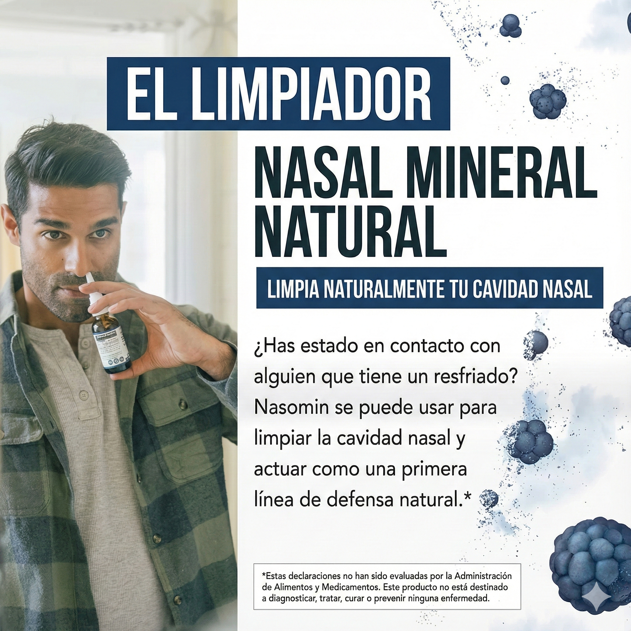 Nasomin Spray - Limpiador antiséptico con yodo para desinfectar tu nariz de gérmenes (Más de 150 usos por botella)