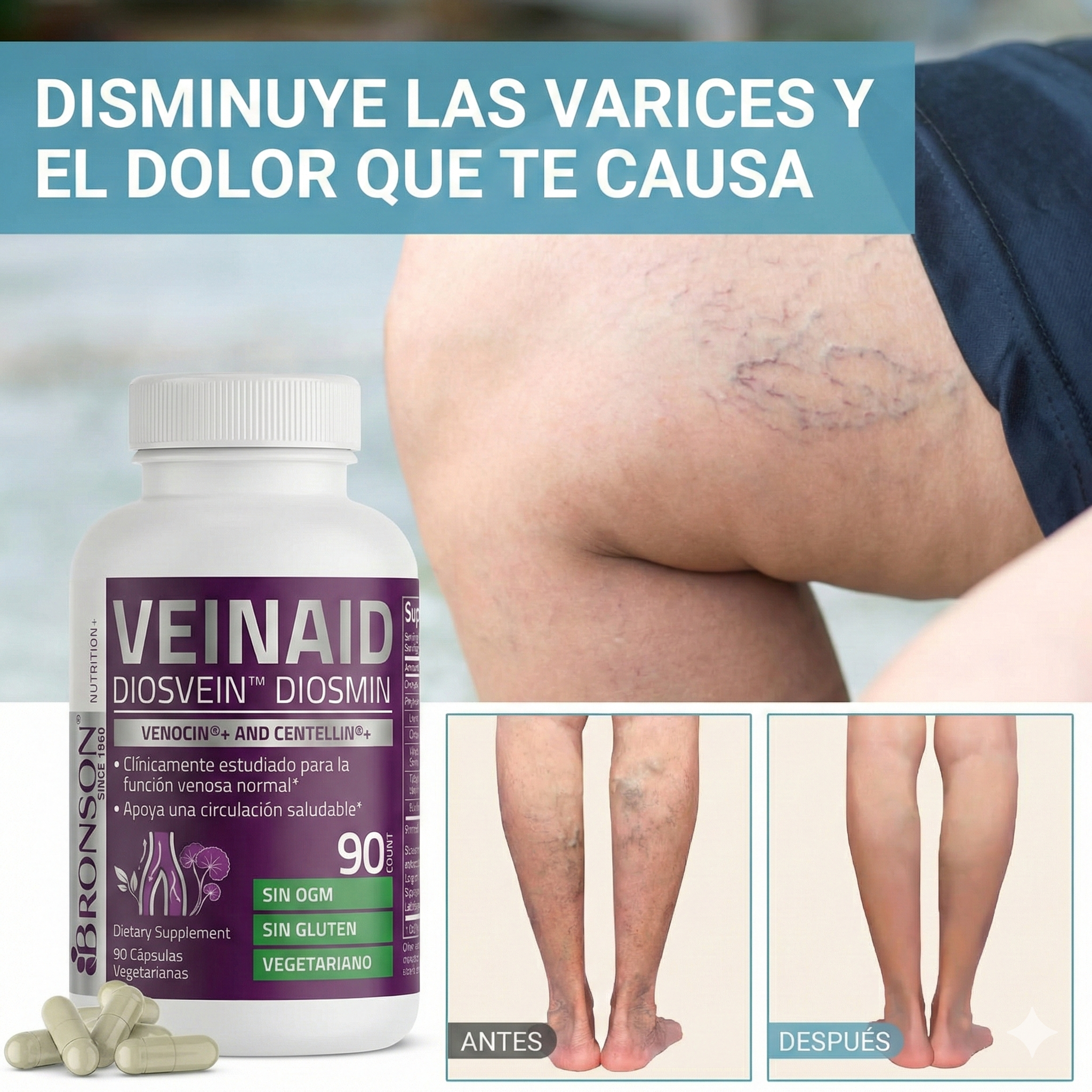 VEINAID X60 cápsulas | Suplemento natural para mejorar el aspecto de las varices y sus molestias