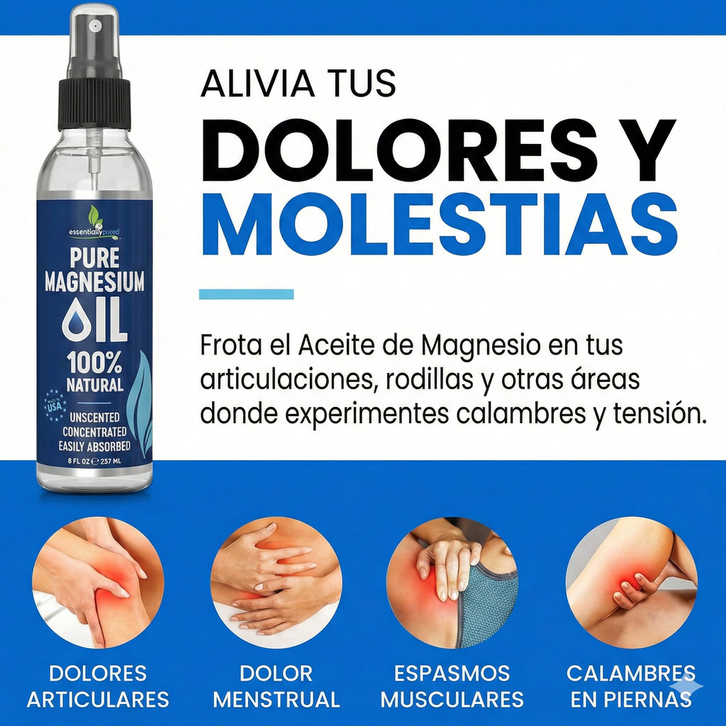 Spray de Aceite de Magnesio puro - Alivia el dolor articular producido por artritis, artrosis o lesiones