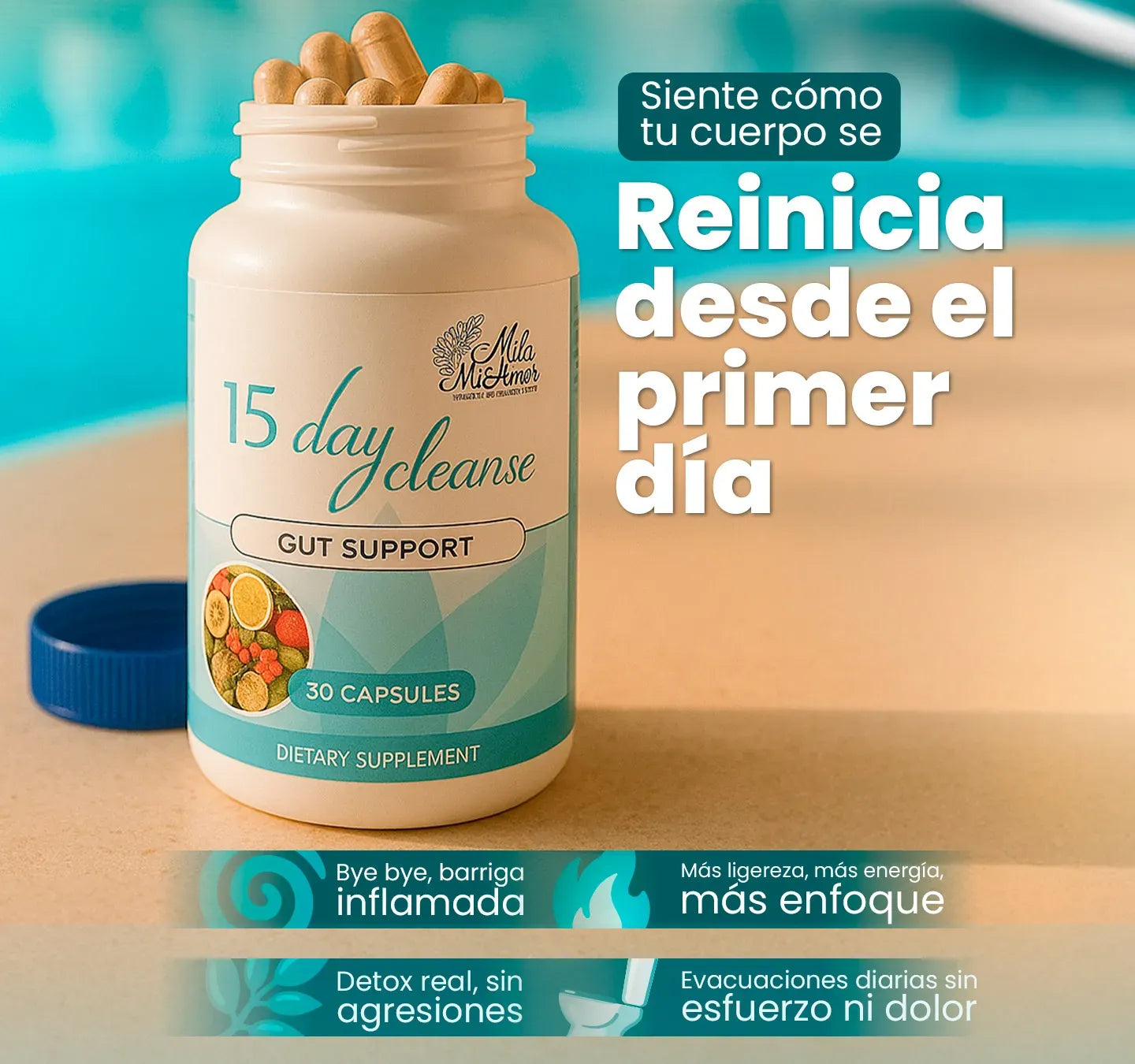 15 Days Cleanse x30 cápsulas – Detox de limpieza total de tu sistema digestivo para aliviar malestares